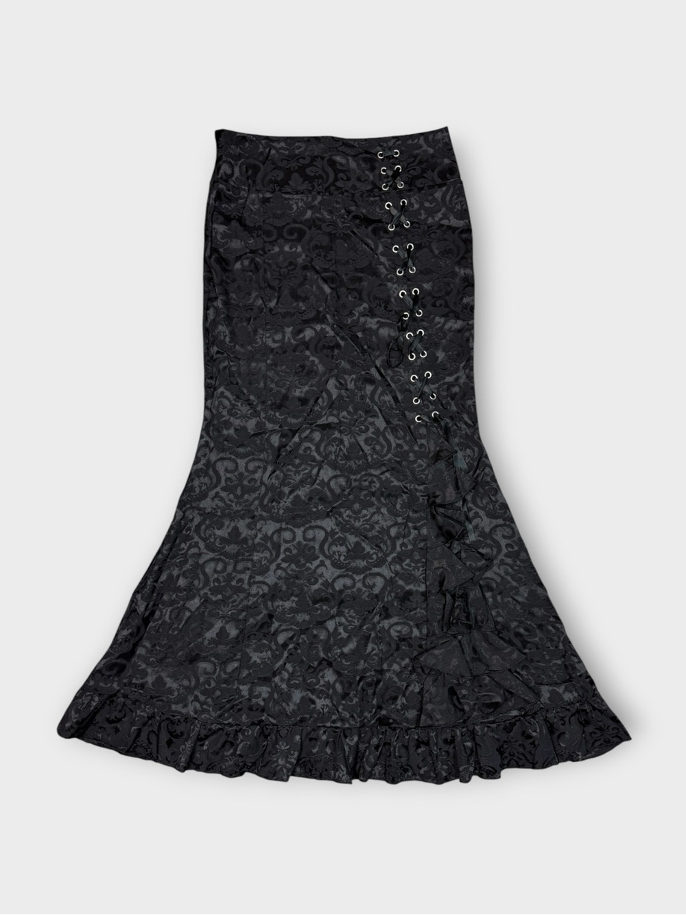 Black lace-up mermaid skirt with subtle floral pattern